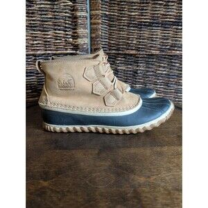 Sorel Out N About Leather Duck Boot Women 7.5 Black Ankle Waterproof Rain Bootie